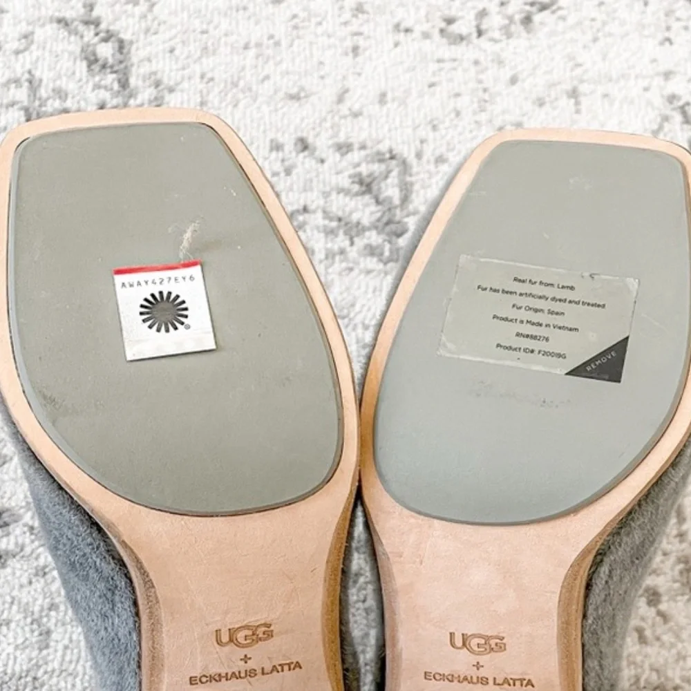 NWT UGG + ECKHAUS LATTA “Court Not” Gray/blue Shearling Shoes heels clogs - Picture 9 of 13